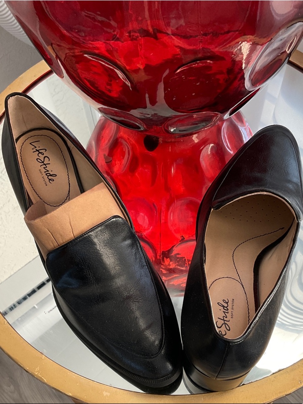 Life Stride Black Leather Slip-On Loafers